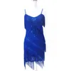 Vestidos mulheres tástel sexy tassel latim vestido em camadas de flapper vestido noturno boate dança fantasia fantasia vestido de lantejoulas cneck