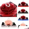 Geschenkwikkeling Beautif 3D Up Rose Ring Box Betrokkenheid sieraden opslag rechthoekig voorstel Roterende bloem drop levering huis garde dhjfx