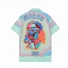 23SS Fashion Shirts Casablanc-s Designer Shirt Masao San Print Heren Casual Shirt Los Zijden Shirt Korte Mouwen Luxe T-shirt Heren Top Blauw