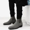 New Gray Chelsea Boots Flock Slip-On Round Toe Business Men Short Boots Free Shipping Size 38-46 Botas Cuturno Masculinas