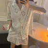 Ropa de dormir para mujer Conjunto de pijama para mujer Pijamas japoneses Kawaii Pijamas con estampado de oso Pijamas para niñas adolescentes Ropa para el hogar Cuello vuelto Ropa de dormir de verano 230517