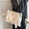 Sacchi di stoffa Borsa tote in tela Borsa a tracolla da donna Borsa a tracolla con fiori Stampa ricamo da donna Borsa da spiaggia per lo shopping riutilizzabile casual di grande capacità