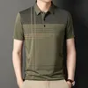 Men's Polos Men's T-shirt Short Sleeve Summer Turn-down Collar Striped Printing Pockets Button Polo Tee Fashion Casual Comfort Tops 230518