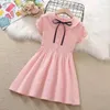 Mädchen Kleider 2023 Bogen Sommer Mädchen Chiffon Hohe Taille Kleid Party Kinder Schule Kind Prinzessin Kleidung Teen Vestidos 4 6 8 10 12 jahr