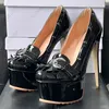 Olomm Handmade Women Glossy Pumps Ultra High Heels Round Toe Gorgeous Brown Black Night Club Shoes Ladies US Size 5-20