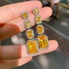 Dangle Earrings Vinregem Luxury Lab Created Citrine Gemstone Sona Diamond Drop for Womenギフト記念日