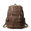 Backpack Large Capacity Waxed Canvas Vintage Style Men Travel Rucksack European Outdoor Male Shoulder Bag