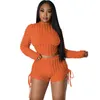 Kvinnors spårsättningar Fashion Autumn Two Piece Pant Set Women Clothing Sexig Backless Bandage Bluses Track Suits Outfits Shorts Pants 2023