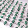 Cluster Rings Mix Styles Oval Malachite Stone Women Green Synthetic Bead Finger Ring Party Drop Delivery Jewelry Dhgarden Dhbdb