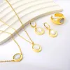 Necklace Earrings Set Stainless Steel Jewelry Gold Color Oval With White Shells Of Necklaces And For Women Rings Bracelets Sets