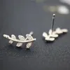 Ohrstecker, luxuriös, kleiner geschliffener Kristall, 925er Silber, Nadelohrring, glänzendes Blatt, Braut, Verlobung, für Frauen, exquisiter Party-Schmuck, Geschenk