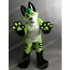 Performance Green Long Fur Fursuit Husky Mascot Costume Halloween Kerst Fancy Draai Catoon Character Outfit Pak Carnival Party Outfit voor mannen Women