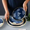 Piatti piatti nordici in ceramica dipinta a mano Piatto per la colazione per la casa Dessert Bistecca Diner Set Porcellana