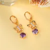 Hoop Earrings Luxury Female Butterfly Purple Crystal Drop Simple Yellow Gold Color Wedding For Women