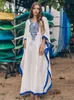 ドレス2023ボヘミアン刺繍サマービーチドレスシフォンチュニック女性プラスサイズビーチウェアカフタンセクシーなハーフスリーブマキシドレスローブN746
