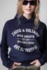 23aw Zadig Voltaireデザイナースウェットシャツニュースフ女性プルーバージャンパーレター印刷ホットダイヤモンドトレジャーブルーコットンフーディーフリースファッションスポーツシャツ