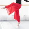 Scen Wear Flowy Chiffon Classical Dance Practice Wide-ben Pants Moderna kostymer Dubbelskikt Design Elastisk midjebandsprestanda