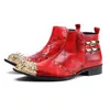 Rock Golden Metal Toe Red Stivali corti in vera pelle Uomo Western Fashion Uomo Stivali Scarpe Zip Party Botas Hombre