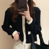 Women's Knits Fall Fashion Black Beige Knitted Cardigan O Neck Retro Vintage Pearl Button Short Sweater Color Contrast Chic Top Knitwear