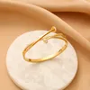 Luxury Micro Pave Nail Bangle Bracelet 18K Gold Plated Stainless Steel Jewelry for Women Gift