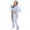 Tweedelige broek S-2xl damessets bij dames bijpassende solide kleur lange mouw Sport 2 vouwen Pant Suits Crop Top Tracksuits Groothandel Drop