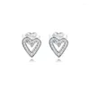 Stud -oorbellen sprankelende vrije hand hart Sterling zilveren sieraden voor vrouw make -up bruiloft cadeau mode Pendientes