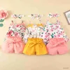 Kleidungssets Baby Mädchen Shorts Set Träger Erdbeere/Blätter/Blumendruck Leibchen Shorts mit elastischer Taille und Haarband 0–24 Monate
