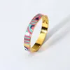 Bangle 18K Gold Plated Enamel Abstract Art Graffiti Colorful Geometric Stainless Steel Bracelet For Women Fashion Trendy Jewelry
