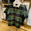 2023 Polos para hombre, novedad de verano, camiseta informal para parejas, polo holgado a rayas para hombre y mujer, camiseta de manga corta con contraste de Color