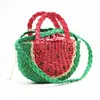 Spul zakken zomer schattige watermeloen vorm strookt tas mode rattan rieten hand geweven halfrond handtas vakantie strand reizen crossbody tas