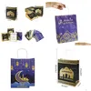 Gift Wrap 5Pcs Eid Ramadan Kraft Paper Bag With Handle Muslim Mubarak Festival Party Candy Package Bags Happy Alfitr Suppliesgift Dr Dh7Zj