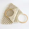 Stuff Sacks Rope Crochet Women Handbags Mesh Woven Bags for Women Round Wooden Handle Beach Bag Hollow Knitting Designer Bags Tote
