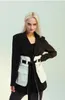 Damskie garnitury Blazers Film sens retro nostalgia czarno -biały kontrast kolorowy z paskiem talii długi garnitur Lapel Slim Pasband Spersonalizowany mody mody swobodny kurtka
