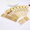 Dinnerware Sets 30pcs Gold Dinnerware Set Stainless Steel Steak Knife Fork Coffee Spoon Teaspoon Flatware Dishwasher Safe Kitchen Tableware Set 230517