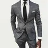 Costumes pour hommes Vintage 2 Pièce Gris Mens Plaid Angleterre Style Notch Lapel Groom Tuxedos De Mariage Soirée Robe De Bal Sur Mesure 2023