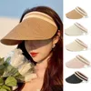 Wide Brim Hats Bucket Summer Women Straw Soft Folding Sun Empty Top Ladies Outdoor Beach Panama Caps Ponytail 230517