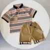 Baby Designer t Shirt Kids Clothes Kid Polo Clothe Lapel Classic Plaid Design Luxury Brand Summer Short Set Boys Sets