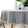 Table Cloth Modern 150cm Round Covers Cotton Linen Tablecloths Solid Color Gray Navy Blue Decorative Cloths With Tassels