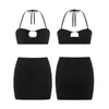 Two Piece Dress Women's Suit Three-Piece Skirt Sets Summer Clothes 2023 Outfit Sexy Halter Sleeveless Hollow Out Tops + Thong + Skirt Club Wear P230517