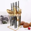 Ensembles de vaisselle 24pcs Ensemble de vaisselle en or noir Ensemble de couverts en acier inoxydable Fourchette de cuisine Couteau Cuillère Ensemble de vaisselle Ensemble de couverts Ensemble d'argenterie 230518