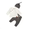 Set di abbigliamento Set di vestiti per neonato Bottoni Girocollo Camicetta a maniche lunghe Top e pantaloni e cappello 3 pezzi Abbigliamento casual autunnale