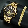 Armbanduhren Relogio Luxus Herren Uhren Gold Edelstahl Quarz Kalender Uhr Für Männer Business Leuchtende Leder Männliche Armband Uhr