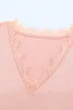 pink V Neck Lace Trim Short Sleeve Top 2023 Hot New s5l9#