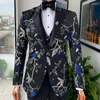 Herenpakken Jacquard Formal Sutis voor mannen Wedding 2023 Raven en Forest Pattern Jacket 3 -delige aangepaste bruidegom Tuxedo (Blazer Vestbroek)