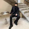 メンズスーツメンズブラックスーツジャケットメンズアイアンリング装飾ロングスリーブカジュアルブラザーマスチュリノ韓国ファッションシングルバックル男性