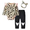 Ensembles de vêtements Born Infant Baby Girls 3Pcs Ensemble de vêtements en coton Fashion Print Romper Body Top et Legging Pantalon avec bandeau Bandeau