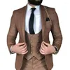 Herenpakken Brown Business Men Slim Fit mannelijke mode bruiloft Tuxedo voor bruidegom diner 3 stuks jasvest met broek formeel kostuum