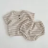 Clothing Sets born baby clothes boy casual western style striped short-sleeved T-shirt suit girl baby summer cotton triangle shorts suit 230517