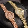 Polshorloges Volledige steentjes Women Watches Rose Gold Watch Ladies Pols Out Cuban Link Chain Bracelet Female Relogio Feminino