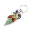 Keychains Reiki 7 Chakras Natural Chips Crystal Hexagonal Healing Pointed Quartz Stone Pendant Keyring Keychain for Car Bags